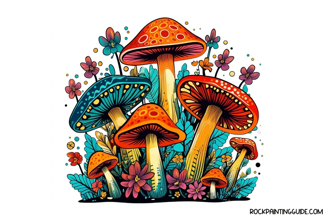 40+ Whimsical Mushroom Drawing Ideas with Cottagecore Vibes! 10 vibrant mushroom garden