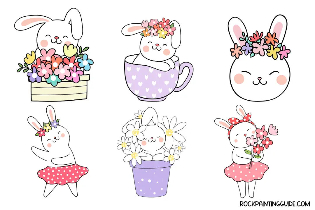 100 Creative Spring Drawing Ideas For Beginners 13 bunnies wearing flowers for spring drawing ideas