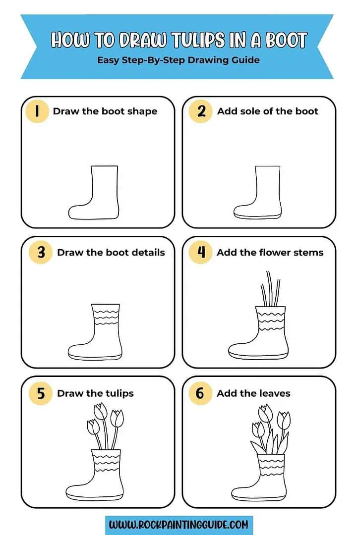 100 Easy Spring Drawing Ideas For Beginners (Step-by-Step) 5 How to draw Tulips in boot