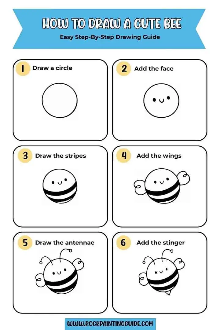 100 Easy Spring Drawing Ideas For Beginners (Step-by-Step) 7 how to draw a bee tutorial