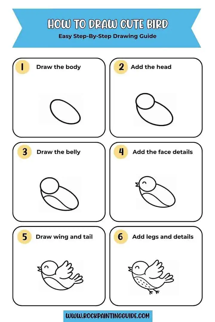 100 Easy Spring Drawing Ideas For Beginners (Step-by-Step) 10 how to draw a bird tutorial