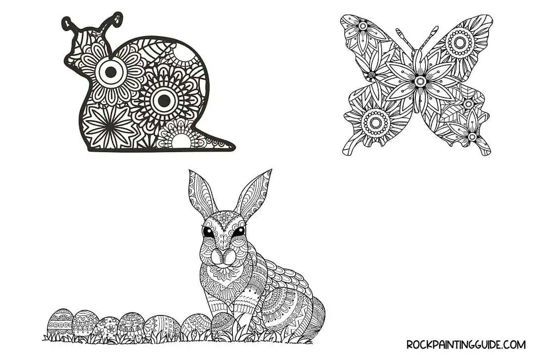 100 Easy Spring Drawing Ideas For Beginners (Step-by-Step) 30 Manadala snail, butterfly and Easter bunny