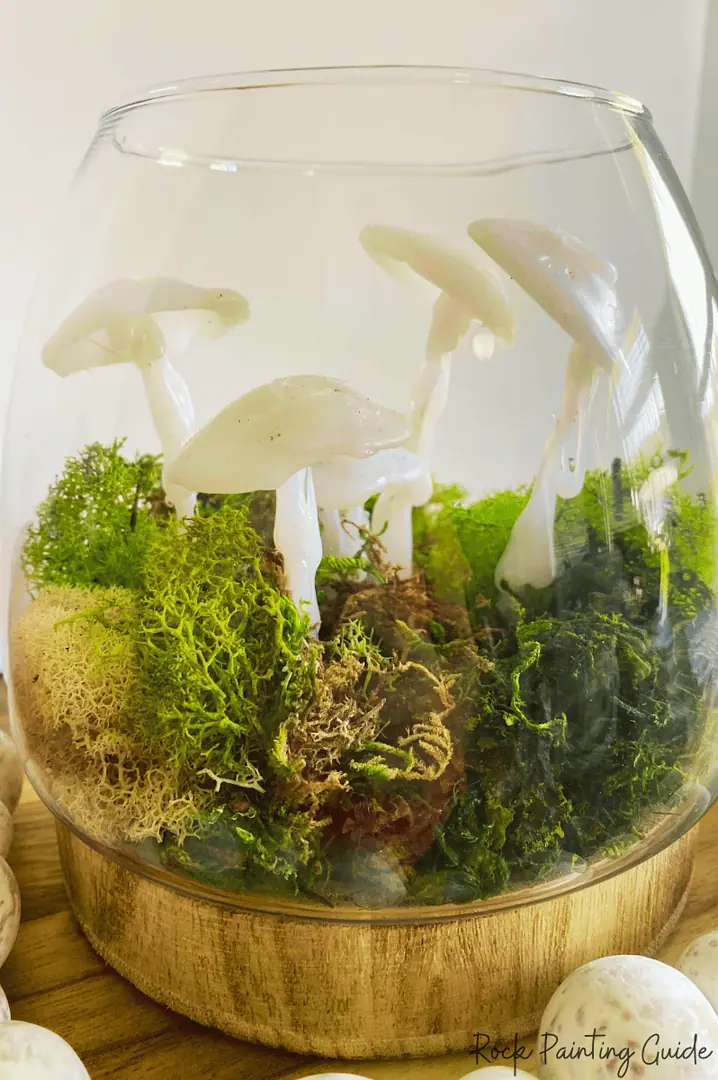 Easy DIY Mushroom Lights with Just Hot Glue and Fairy Lights! 11 diy mushroom lights with green moss in a glass vase
