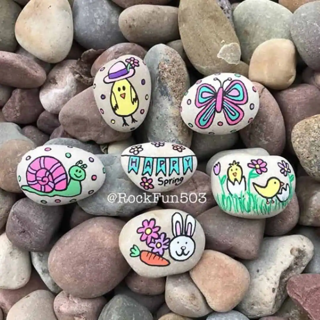 Home 6 spring theme painted rocks