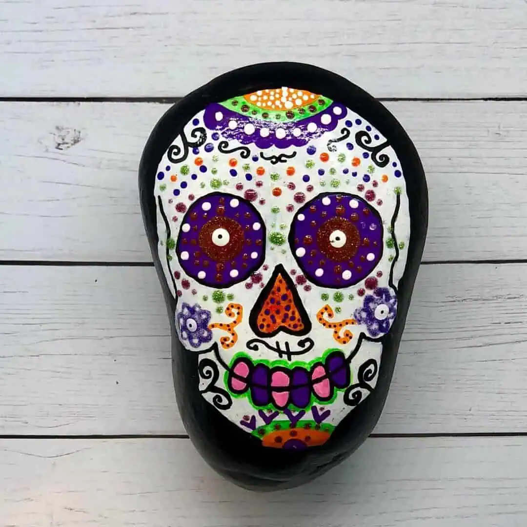 Easy Sugar Skull Painted Rocks for Beginners 3 sugar skull painted rock