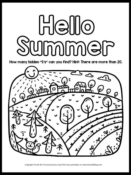 s is for summer coloring page