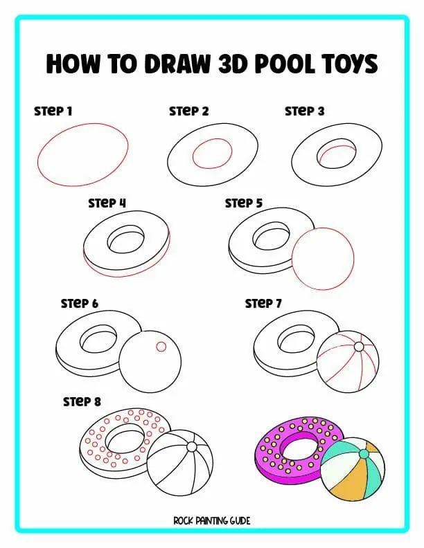 7 Awesome Summer Step-By-Step Doodles for Kids 6 summer step-by-step doodles of 3d pool floats
