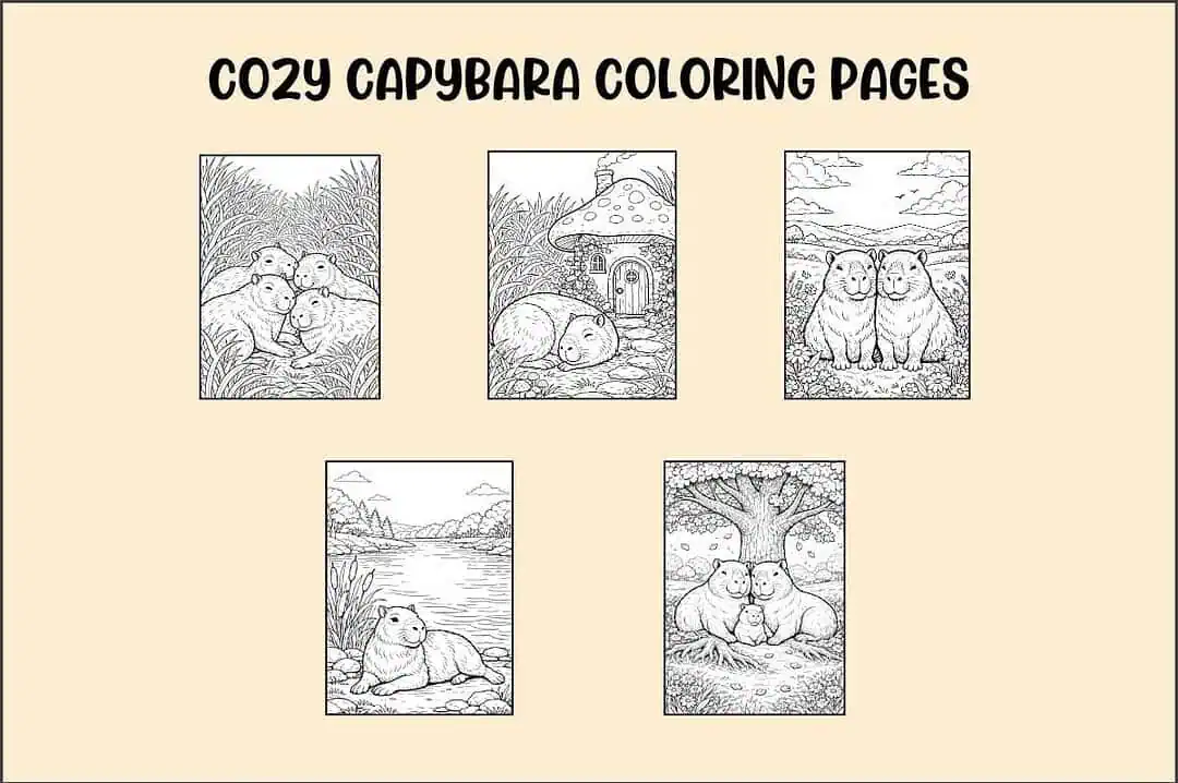 Free Capybara Coloring Pages That Inspire Calm, Cozy Living 5 capybara coloring pages