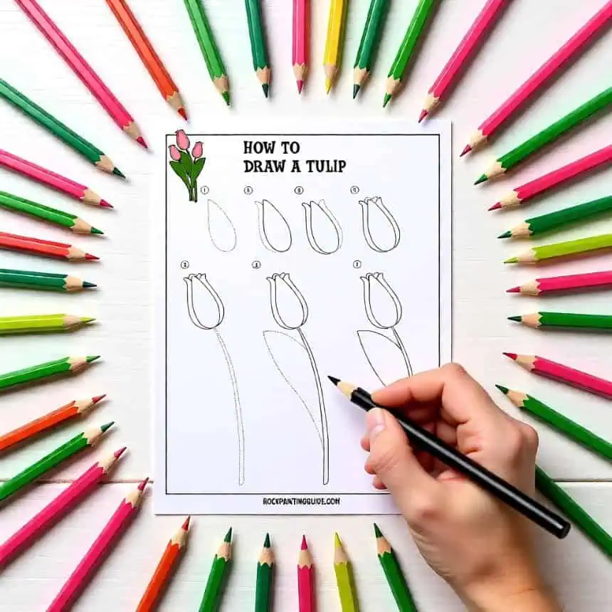 How to Draw a Tulip (Easy Step-by-Step Drawing) 3 how to draw a tulip with colored pencils on a table
