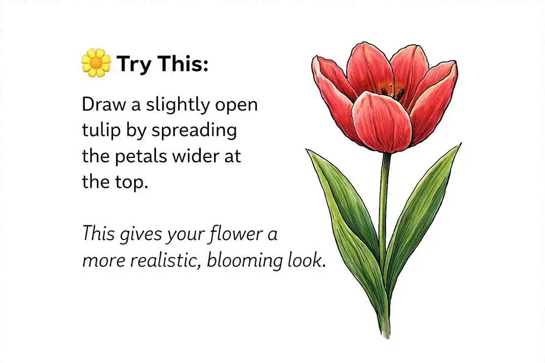 How to Draw a Tulip (Easy Step-by-Step Drawing) 12 open blooming tulip