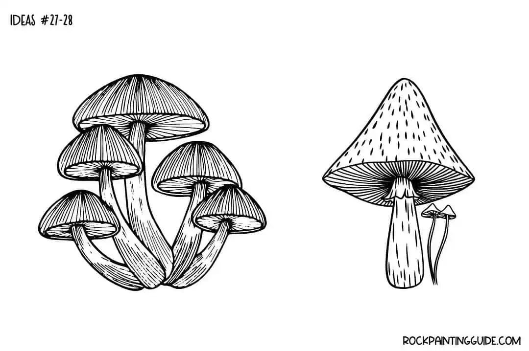 35+ Mushroom Drawing Ideas: Cute, Easy & Whimsical 29 Detailed black and white mushroom illustrations for rock painting projects.