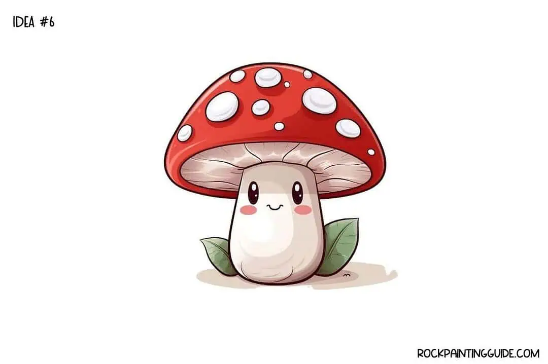 35+ Mushroom Drawing Ideas: Cute, Easy & Whimsical 9 Adorable mushroom with red cap and white spots, cartoon style for rock painting projects.