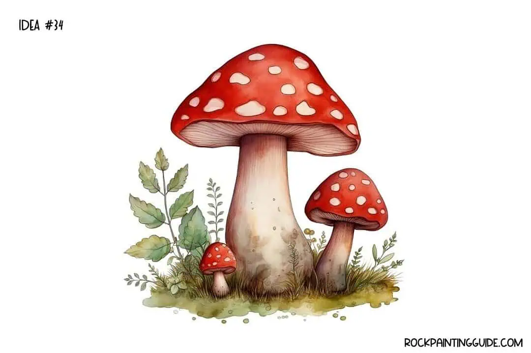 35+ Mushroom Drawing Ideas: Cute, Easy & Whimsical 35 Colorful red and white mushroom illustrations for rock painting projects.