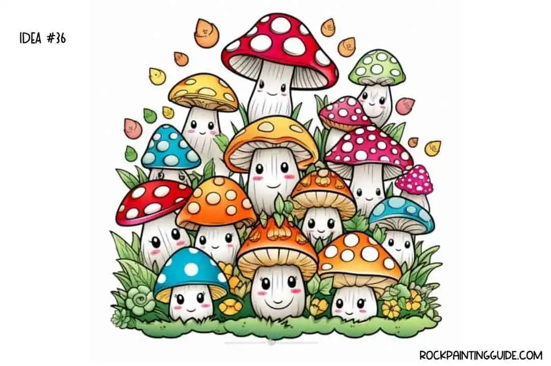 35+ Mushroom Drawing Ideas: Cute, Easy & Whimsical 37 Vibrant mushroom illustrations for rock painting projects.