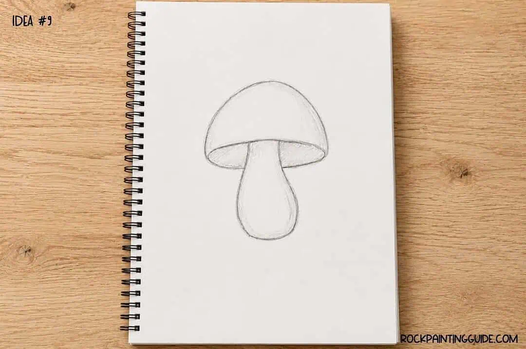 35+ Mushroom Drawing Ideas: Cute, Easy & Whimsical 12 Pencil sketch of a mushroom on a white notepad for rock painting design.