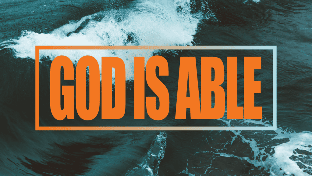 Inspirational image with "God Is Able" message at Rolling Hills Community Church.