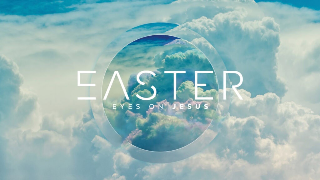 Easter celebration at Rolling Hills Community Church with sky and clouds background.