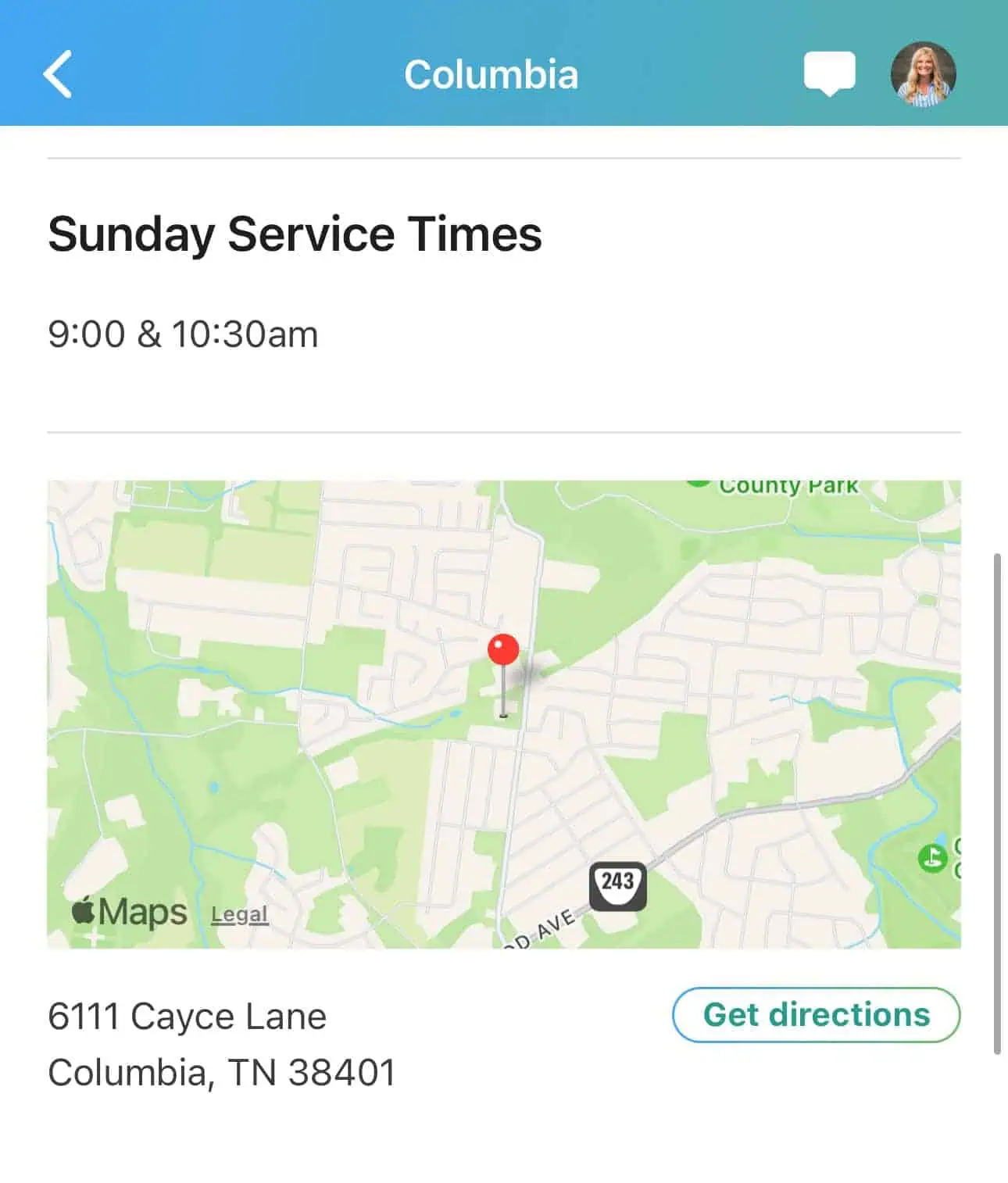 Sunday service at Rolling Hills Community Church in Columbia, Tennessee.