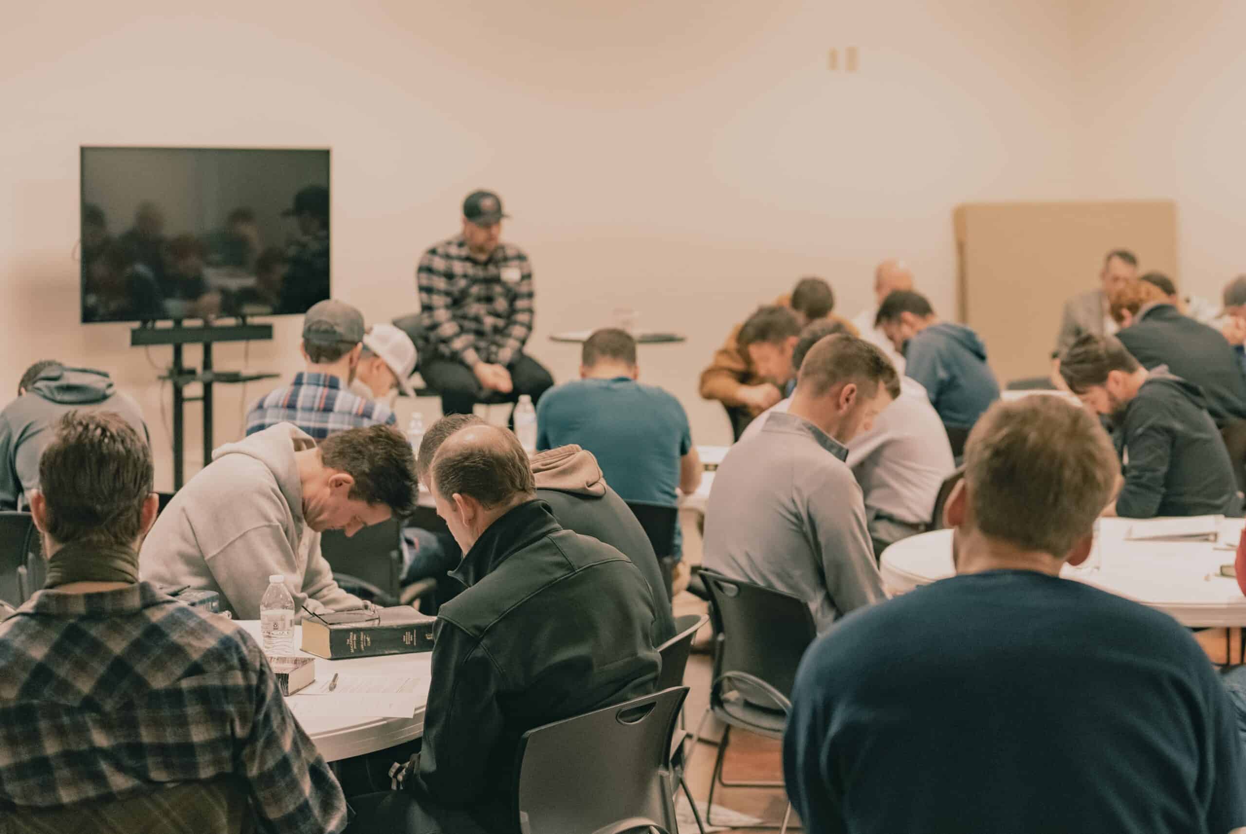Attendees participating in a community Bible study session at Rolling Hills Church.