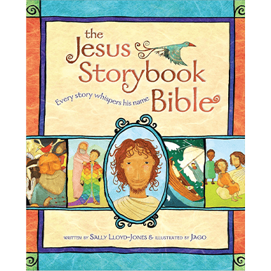 Cover of the Jesus Storybook Bible featuring illustrations and title.
