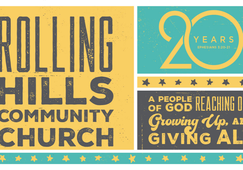 Rolling Hills Community Church logo with 20 years of faith and growth.