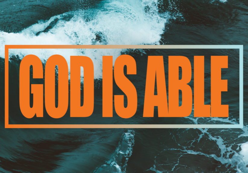 Inspirational image with "God Is Able" message at Rolling Hills Community Church.