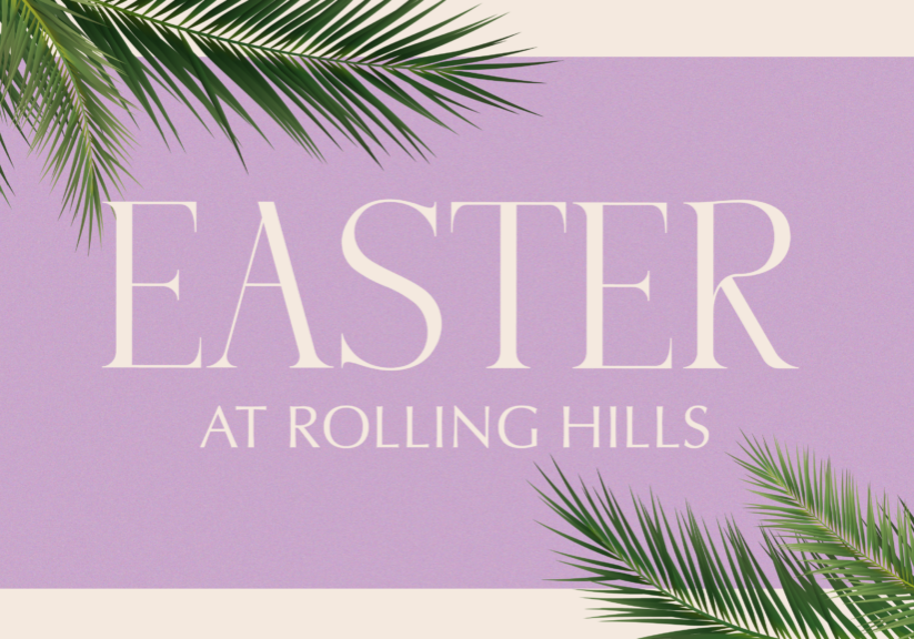 Easter event at Rolling Hills Community Church with festive decorations and joyful congregation.