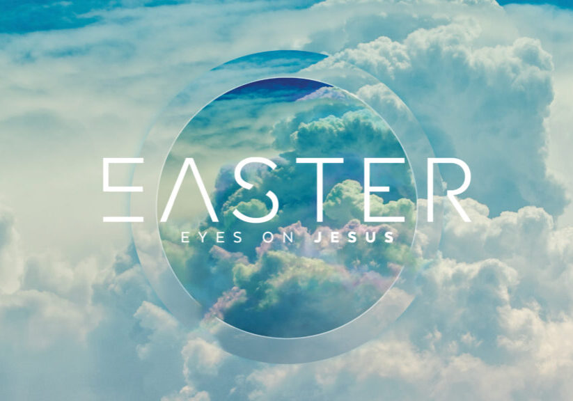 Easter celebration at Rolling Hills Community Church with sky and clouds background.