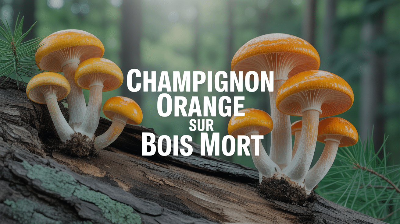 Gros plan artistique de champignons orange sur bois mort