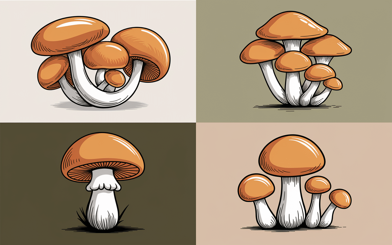 Collage d'espèces de champignons orange sur bois mort