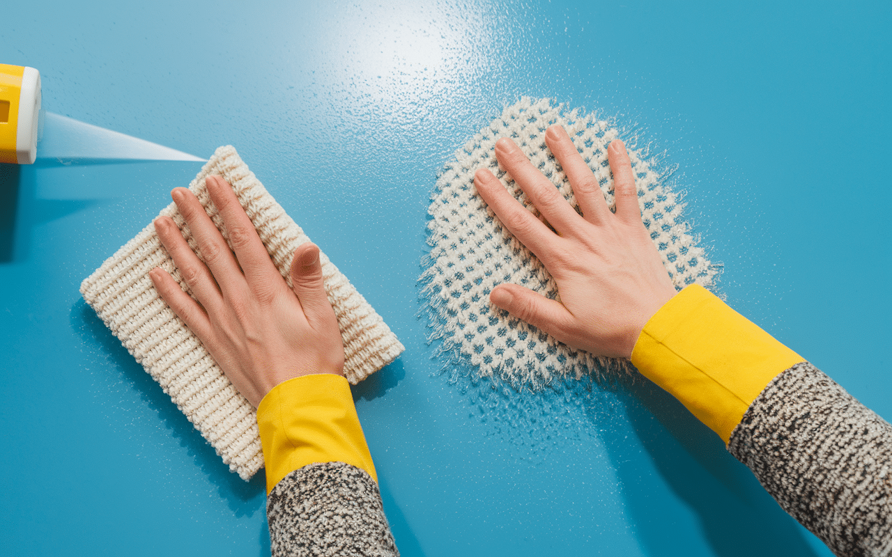 étapes nettoyer vinyle vinaigre blanc chiffon vaporisateur