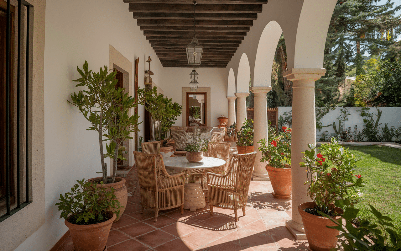 scène de vie maison hacienda dans patio chaleureux