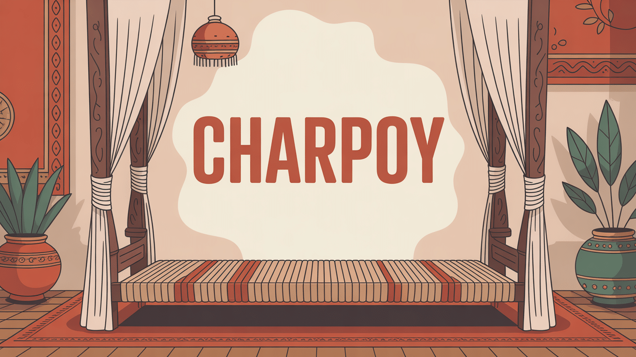 Charpoy lit tressé indien bois coussins décor oriental