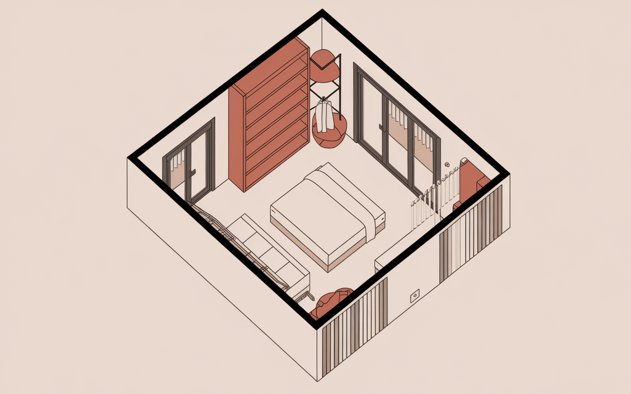 plan dressing fait maison avec rideau vue du dessus