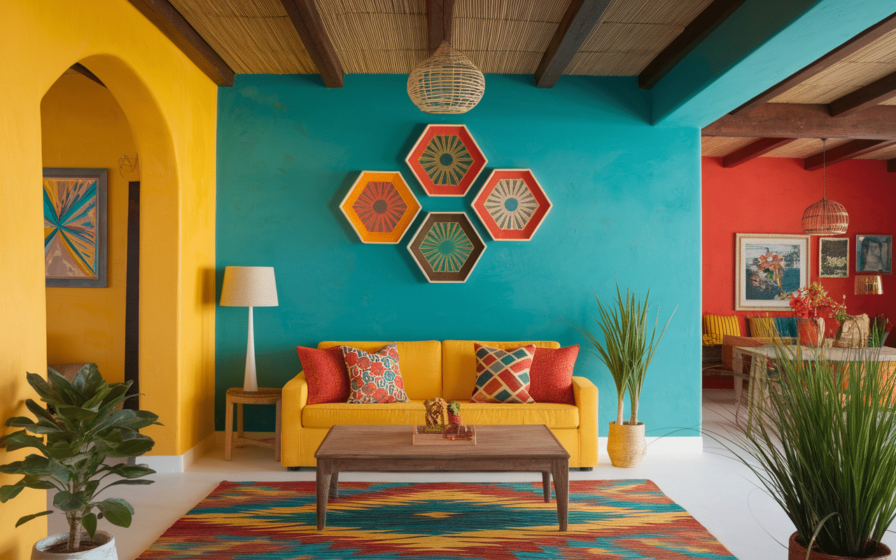 interieur deco mexicaine chaleureux murs jaunes objets artisanaux