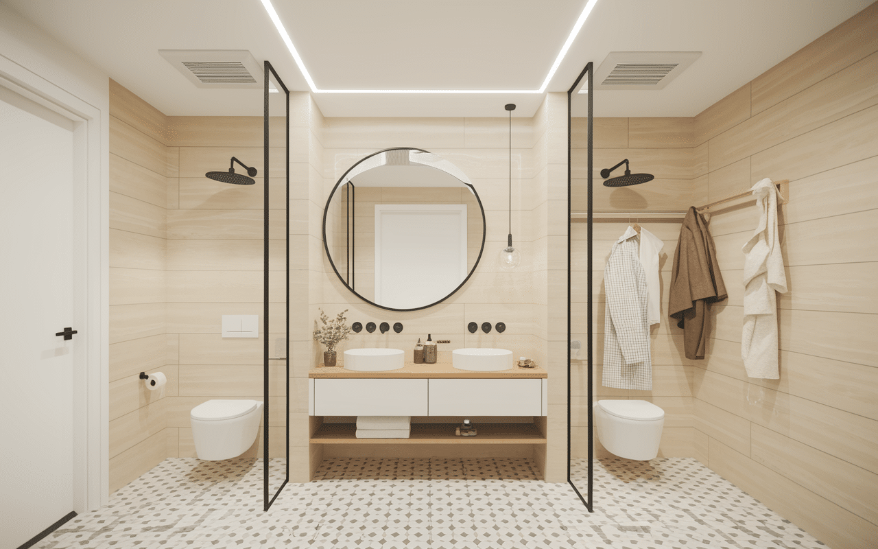 Potentiel dressing dans salle de bain vue schema
