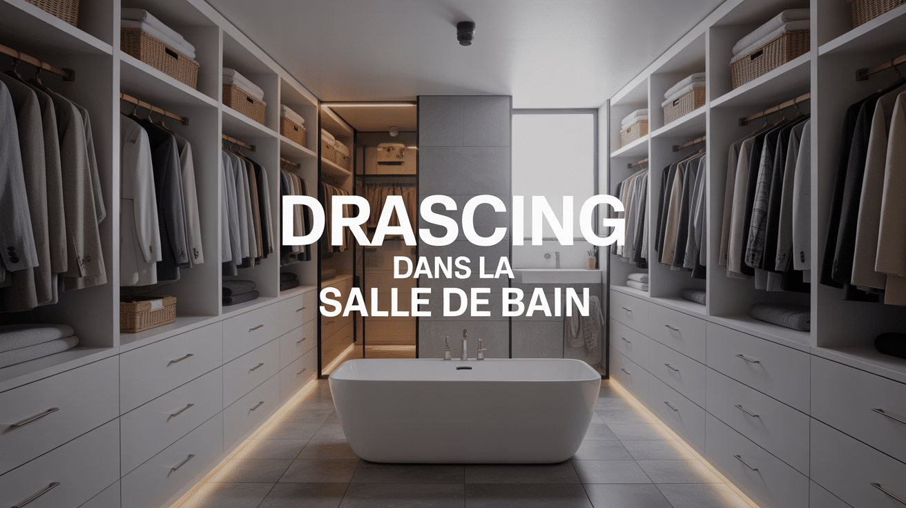 Dressing dans salle de bain moderne et spacieuse