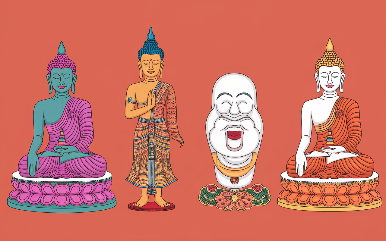 Différents styles statue bouddha Inde Thaïlande Chine Khmère