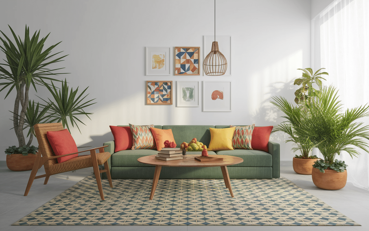 intérieur maison espagnole moderne éléments décor coussins
