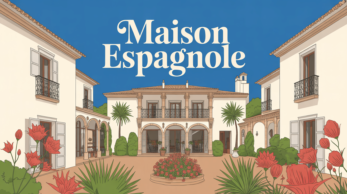 villa maison espagnole murs blancs toiture tuiles patio soleil