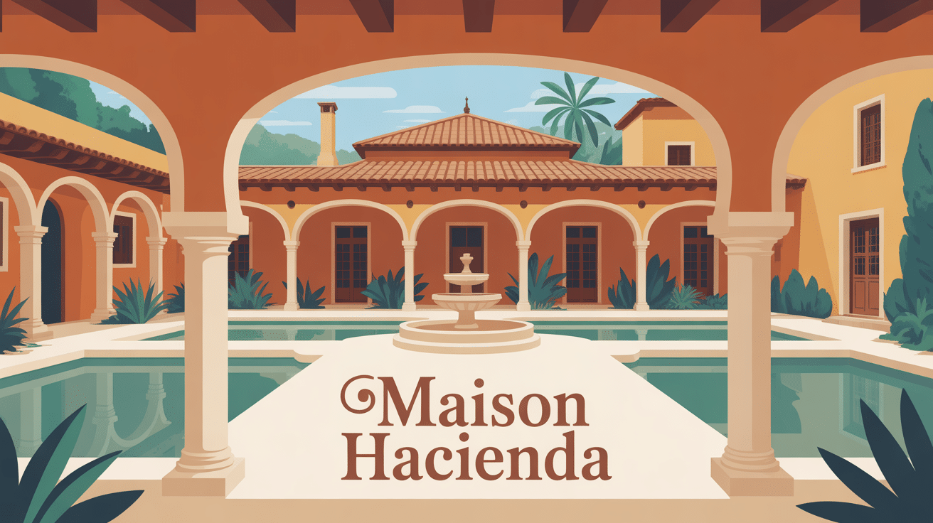 maison hacienda méditerranéenne avec patio central et arcades