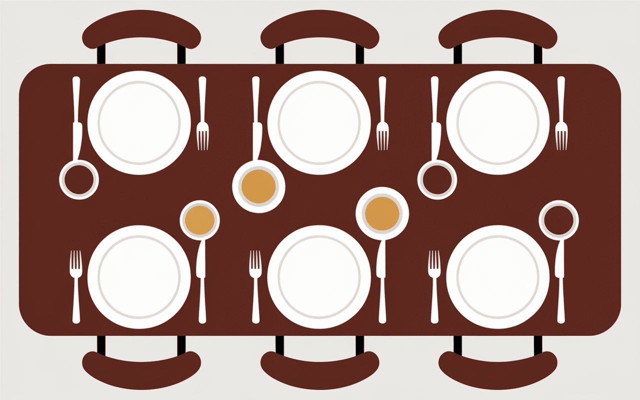 Position des couverts dans l'assiette croisés V parallèles