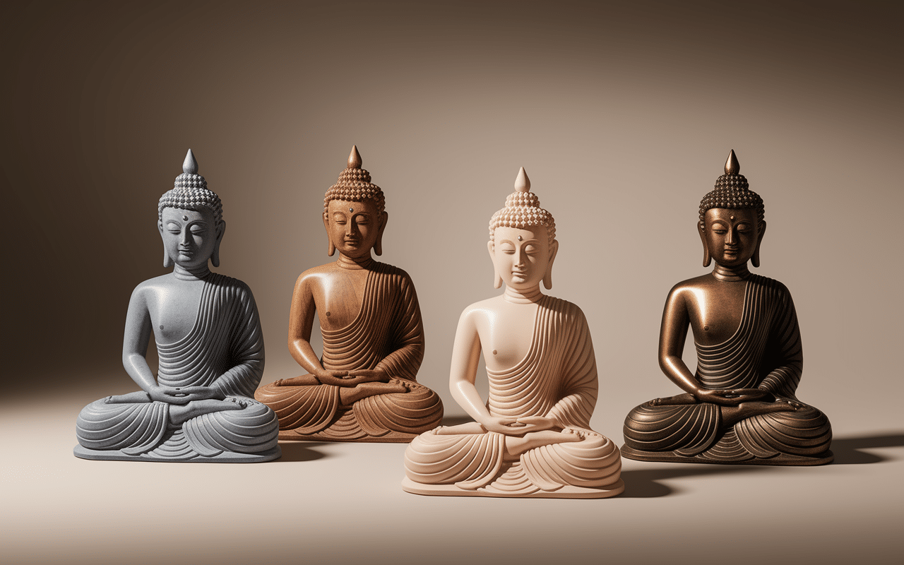 Statues bouddha pierre bois résine bronze collection