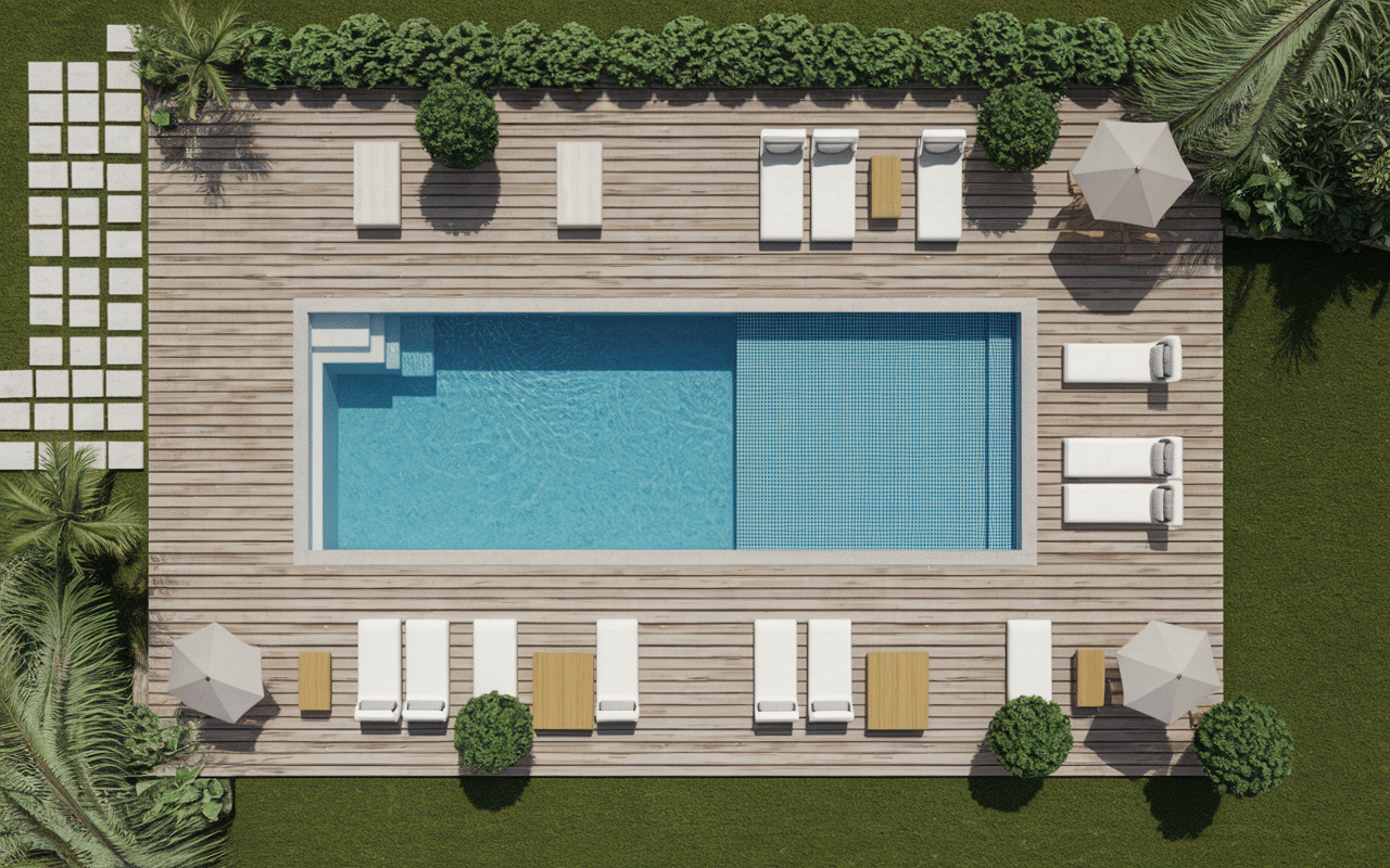 plan configurations terrasse avec piscine en bois