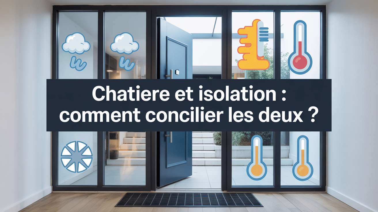 Vue porte entrée avec chatière et isolation thermique