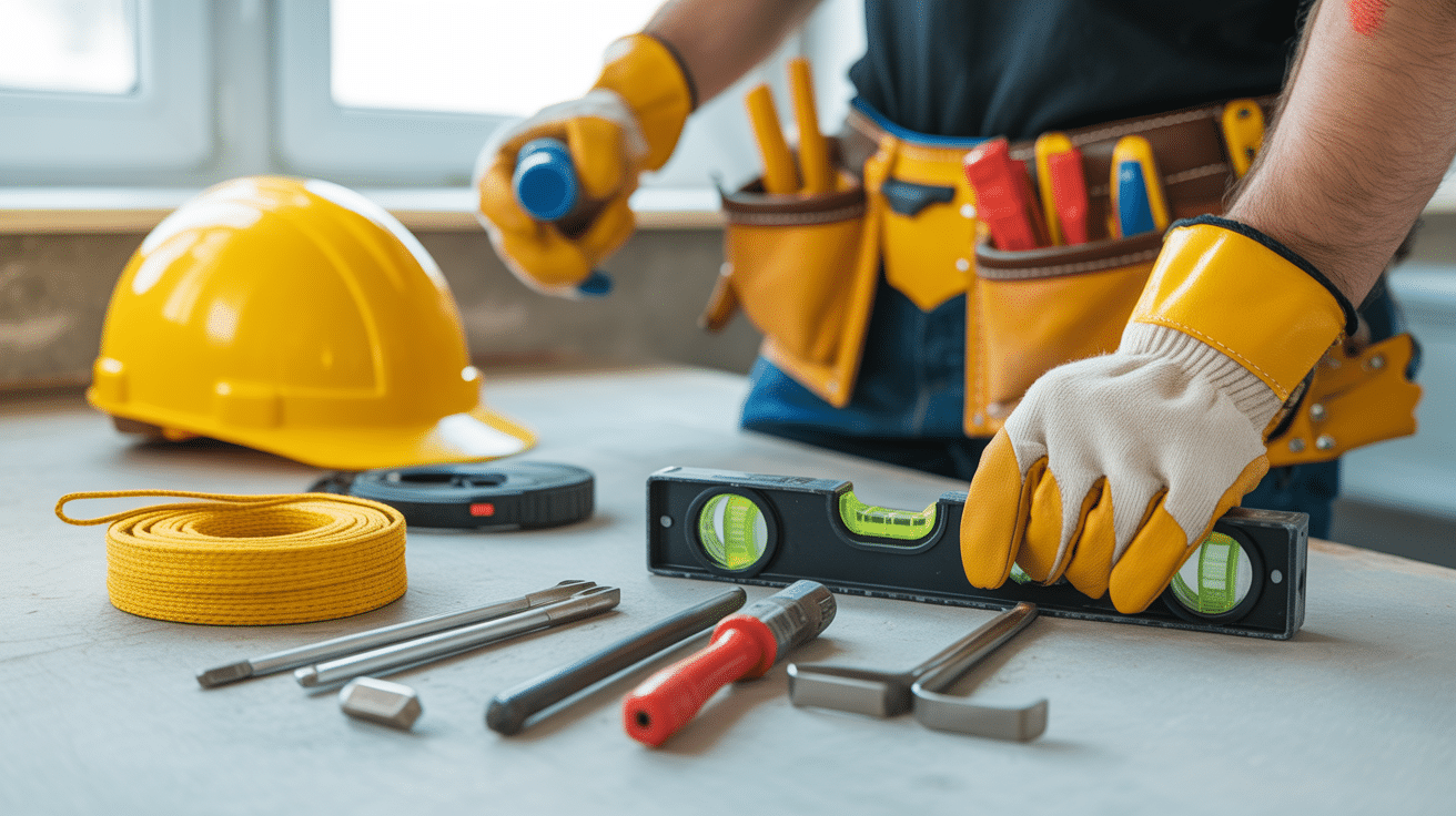 outils poser mur interieur brique construction