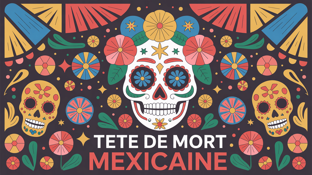 Illustration tete de mort mexicaine festive dia de los muertos