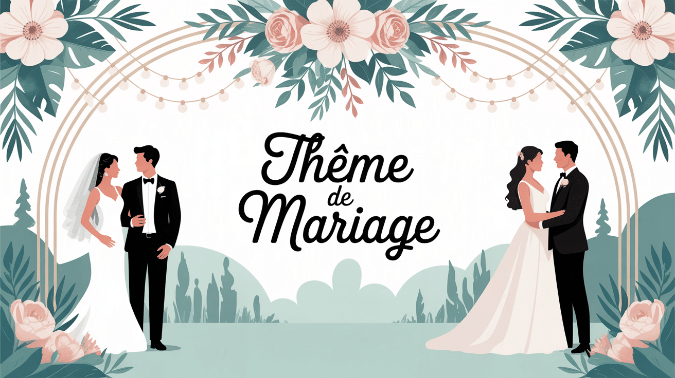 illustration élégante thème pour le mariage avec éléments symboliques