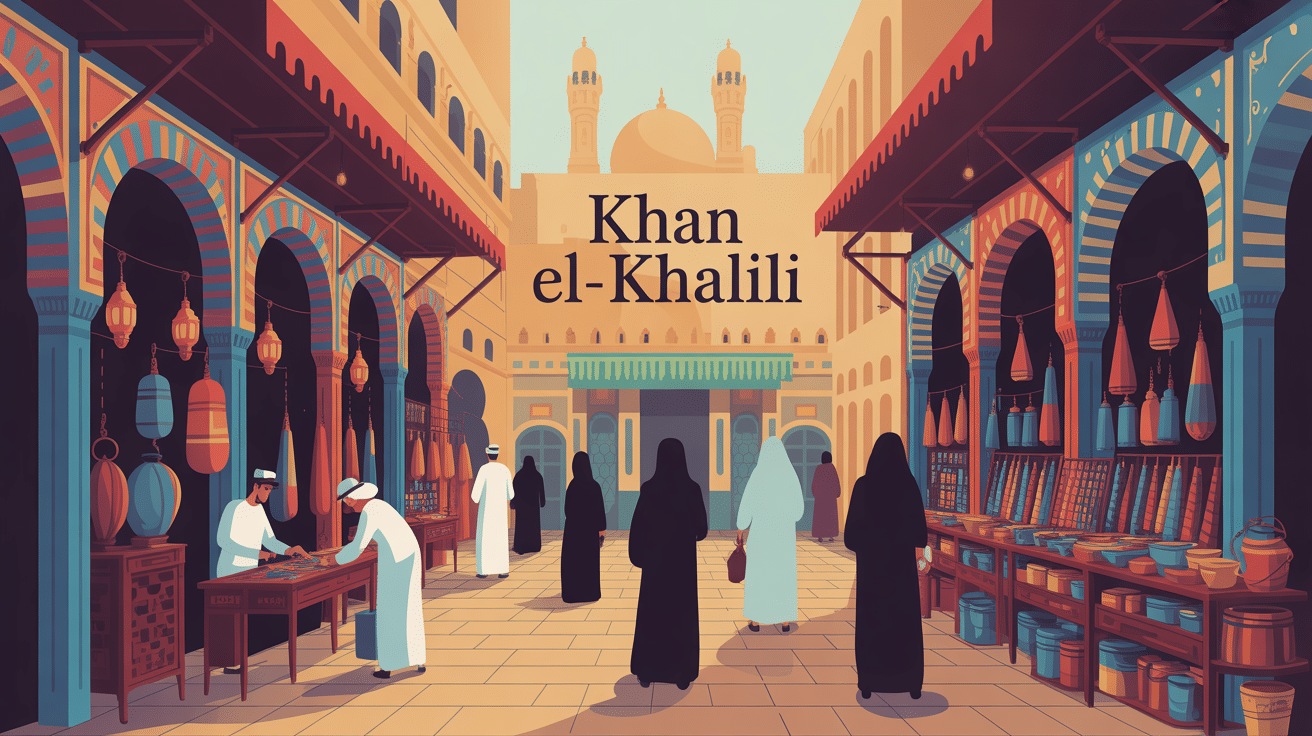 Khan el-Khalili Cairo Egypt souk animé illustration vectorielle