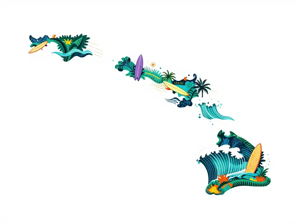 Surfen in Hawaii Karte ikonische Surfspots